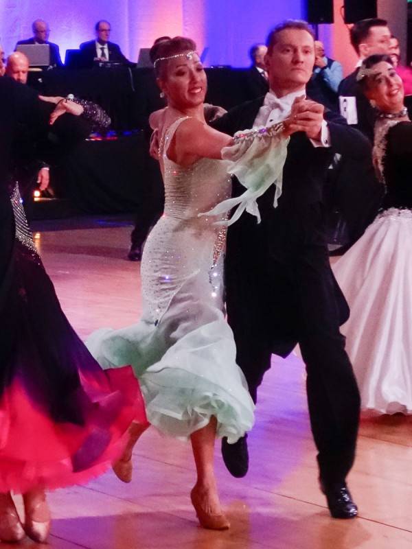 Denis Kojinov and Jeanette Chevalier (USA) dance Quickstep at World Championship in Rotterdam, NL